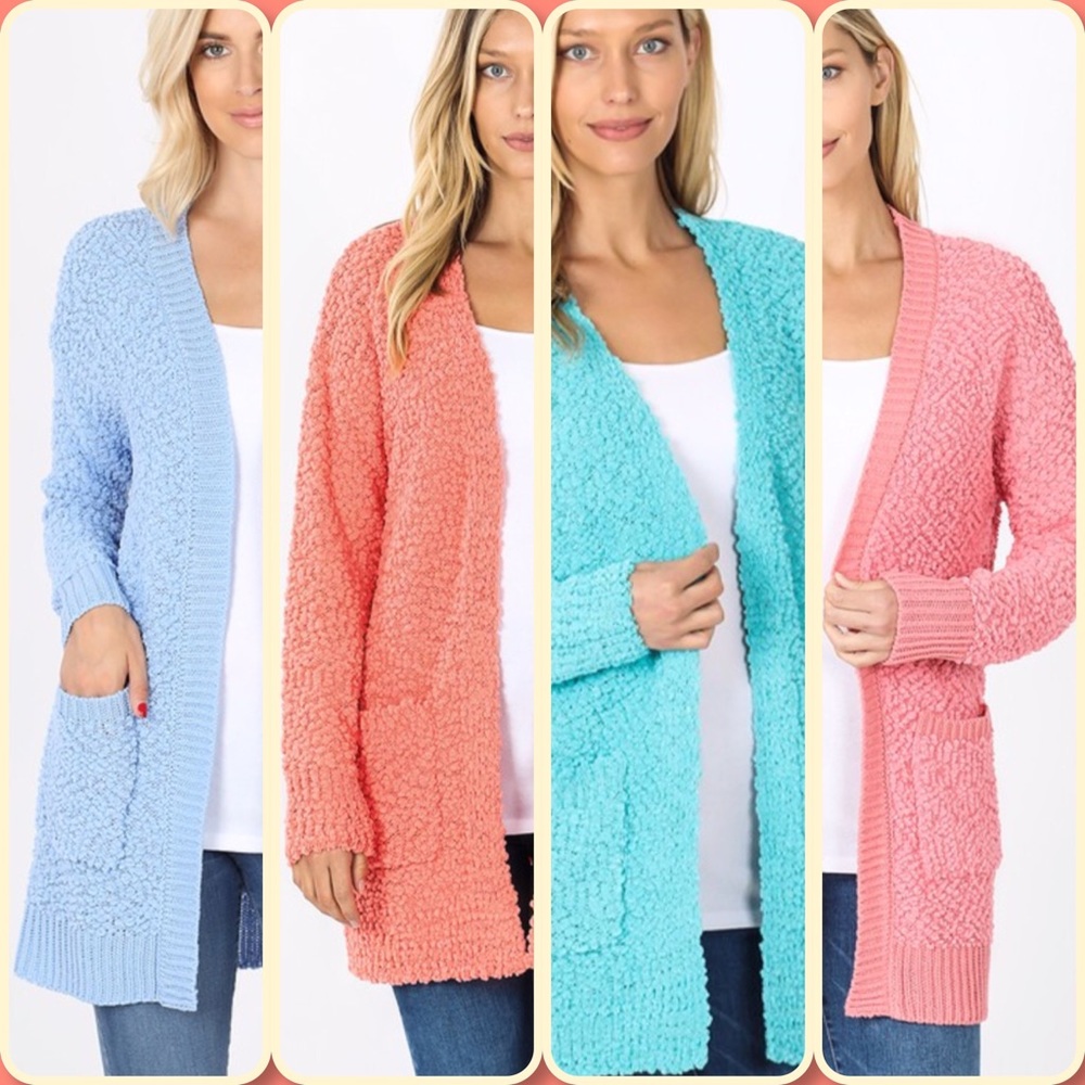 Blue Soft Texture Open Pocket Long Sleeve Cardigan - Picture 7 of 10